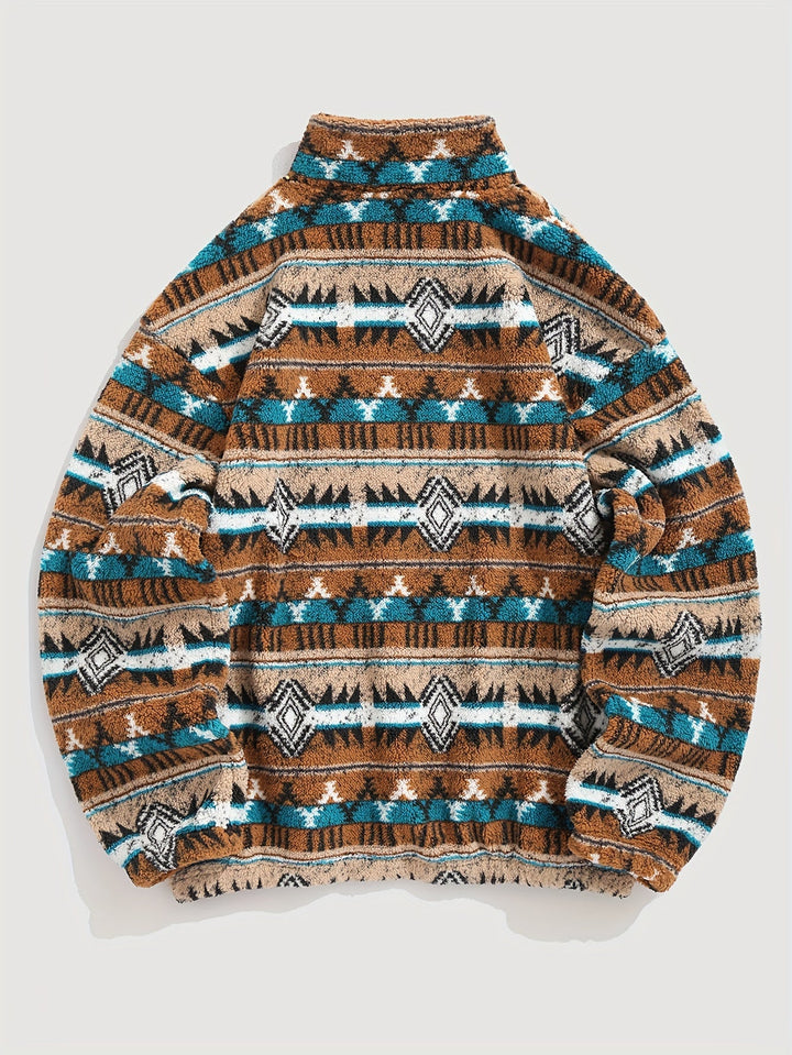 Rowan Patterned Quarter-Zip Pullover, view 5 - Elena Harper