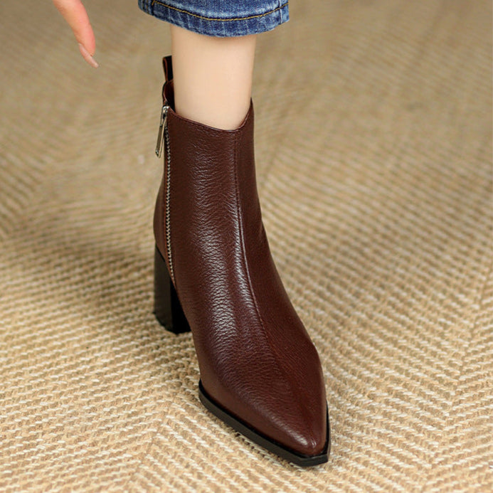 Genuine Leather Ankle Boots with High Heels, view 4 - Elena Harper