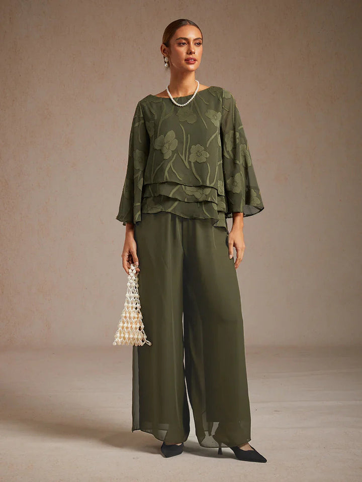 Graciana | Chiffon Trousers with Straight Leg and Slit