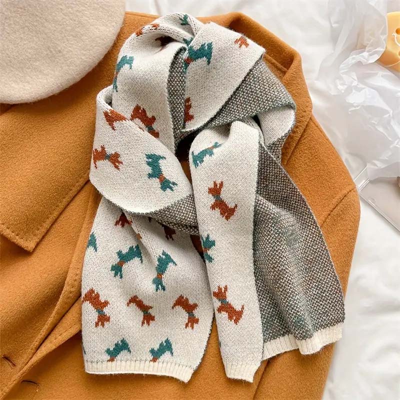Knitted Scarf with Puppy Pattern