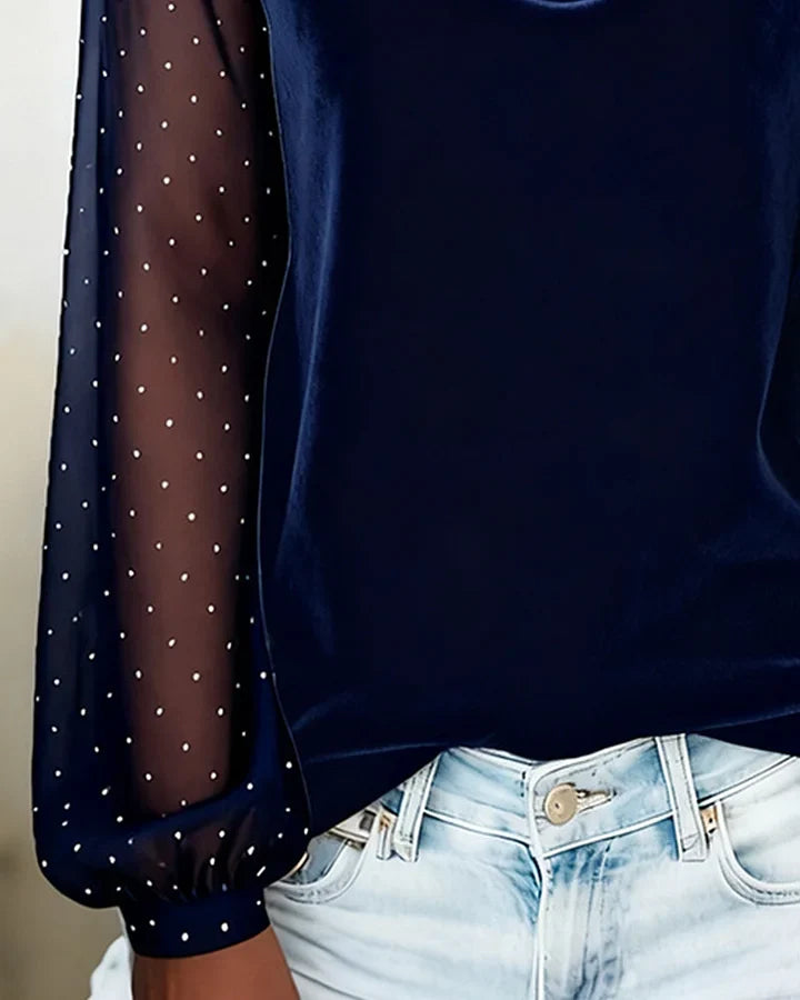 Meital - Swing Collar Paneled Long-Sleeved Top