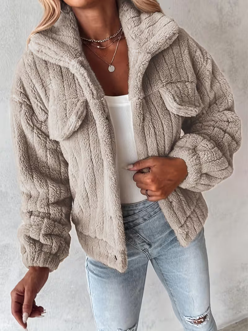 Libila Faux Fur Jacket with Pockets, view 5 - Elena Harper