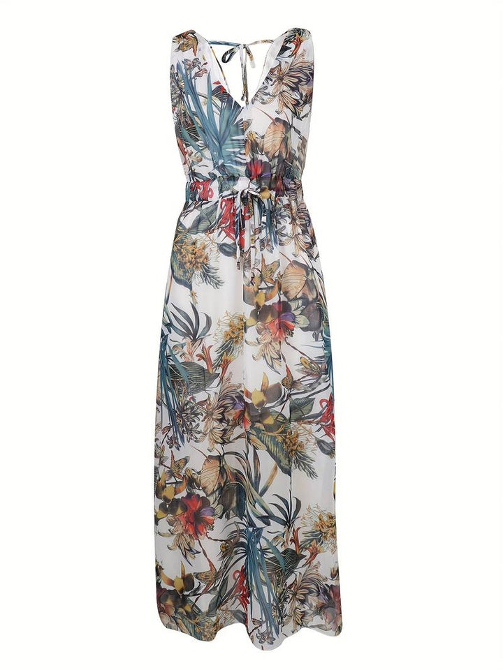 Abitha - Bohemian dress with cord and tropical print