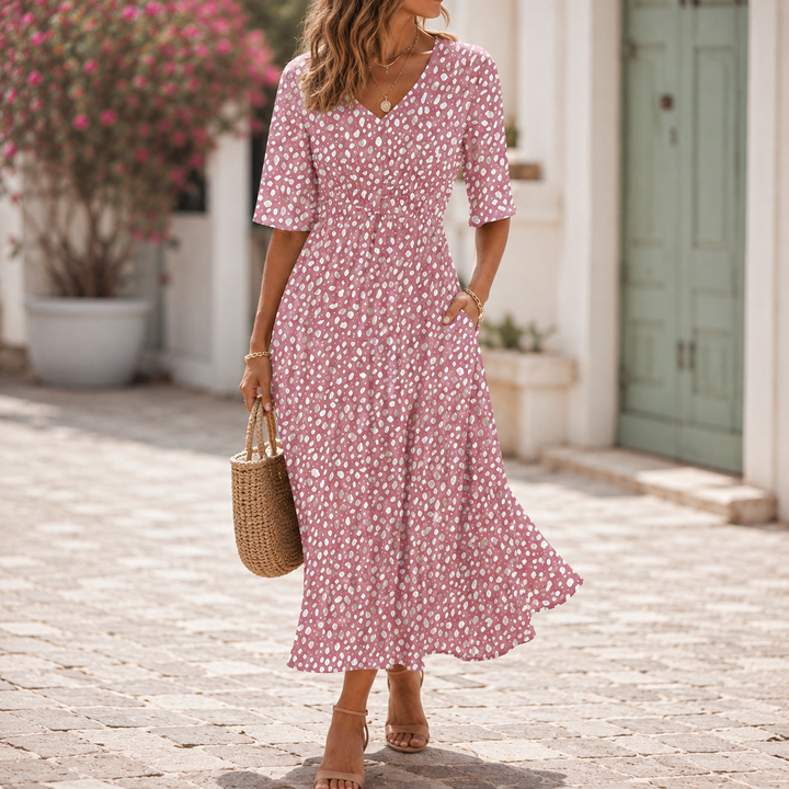 Tess Elegant Midi Dress with Tummy-Flattering Design - Elena Harper