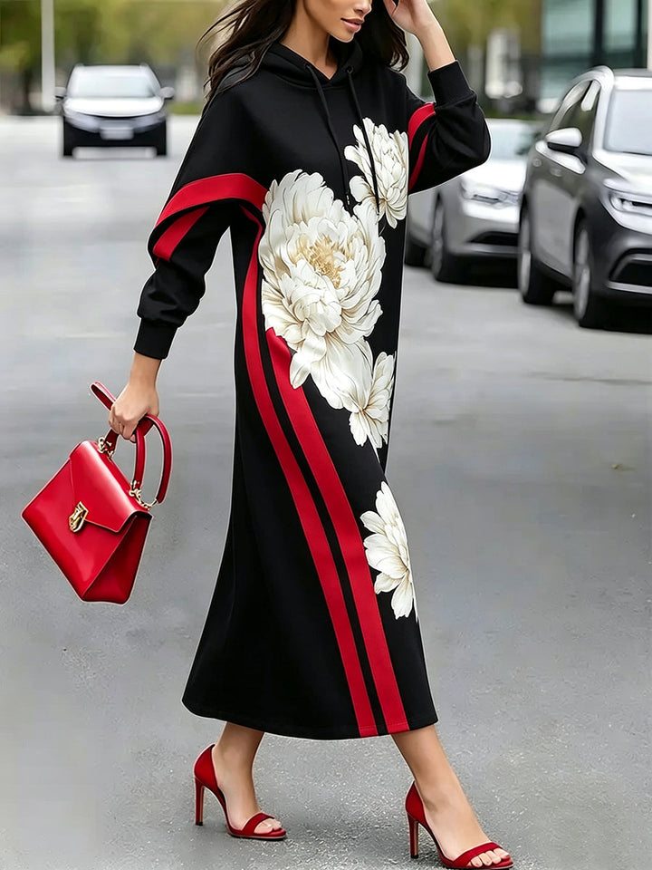 Women's Long Hooded Floral Print Dress