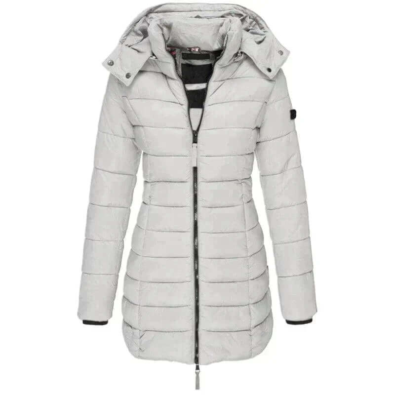 Women's Long Winter Puffer Jacket with Hood, view 4 - Elena Harper