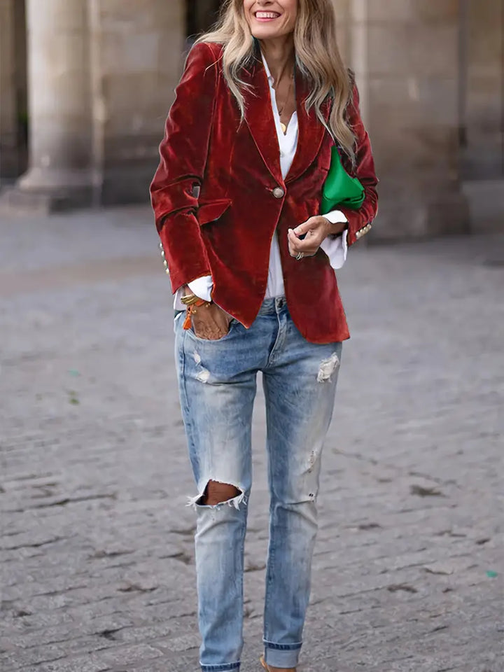 Sandrine - Elegant Velvet Blazer with Buttons