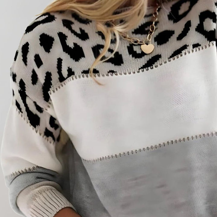Sarah | Stylish Leopard Colorblock Knit Sweater