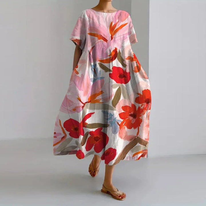 Lucasta Comfortable Dress with V-Neck and Floral Prints, view 3 - Elena Harper