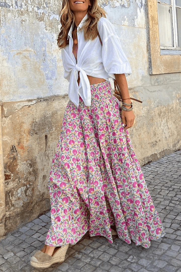 Printed High-Waisted Midi Skirt for Women