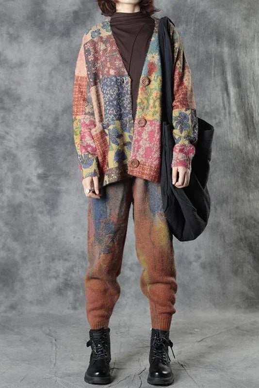 Marieth Colorful Boho Knit Sweater with Floral Pattern, view 4 - Elena Harper