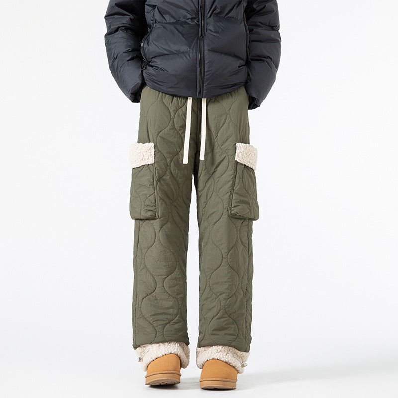 Men's Quilted Ski Pants Thick Straight Cut Winter Pants, view 4 - Elena Harper