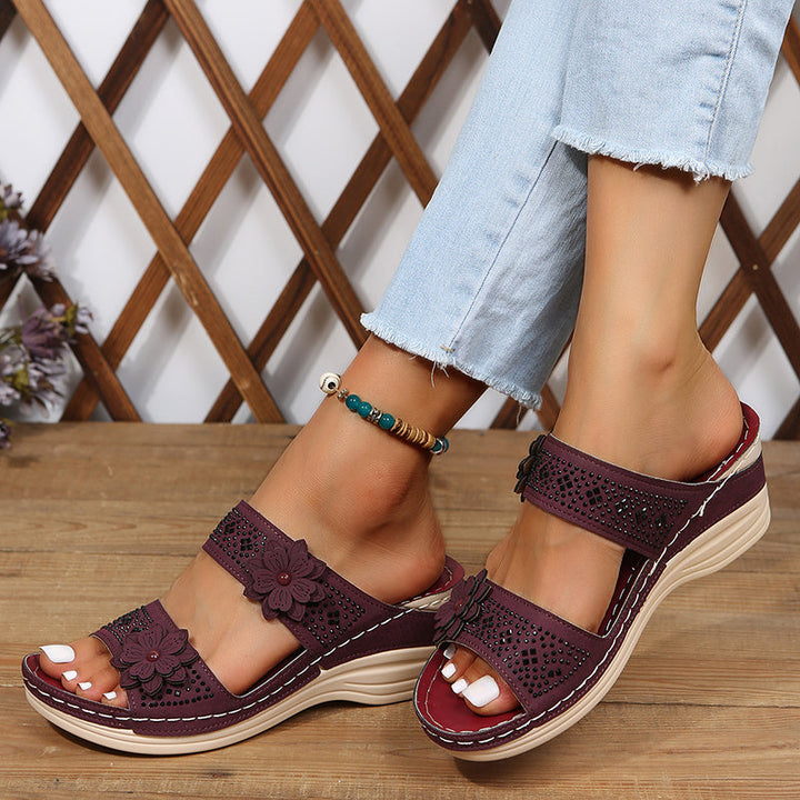 Delor Floral Wedge Slides