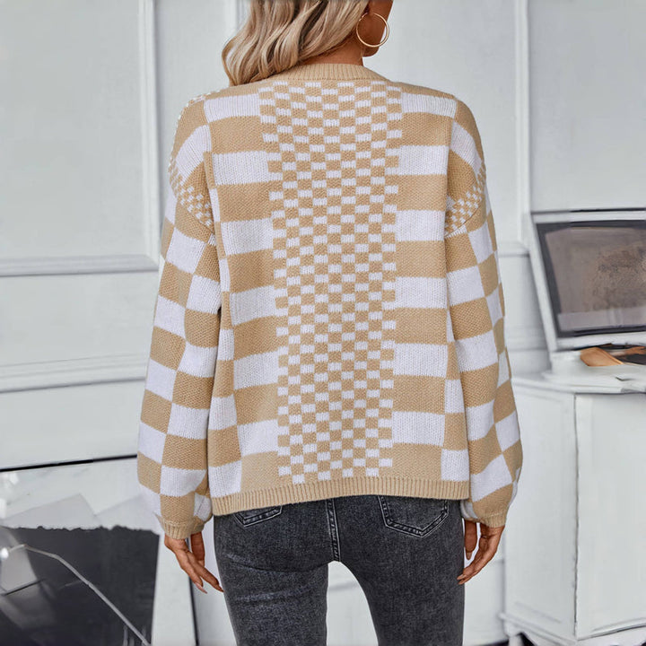 Casual Knitted Plaid Cardigan