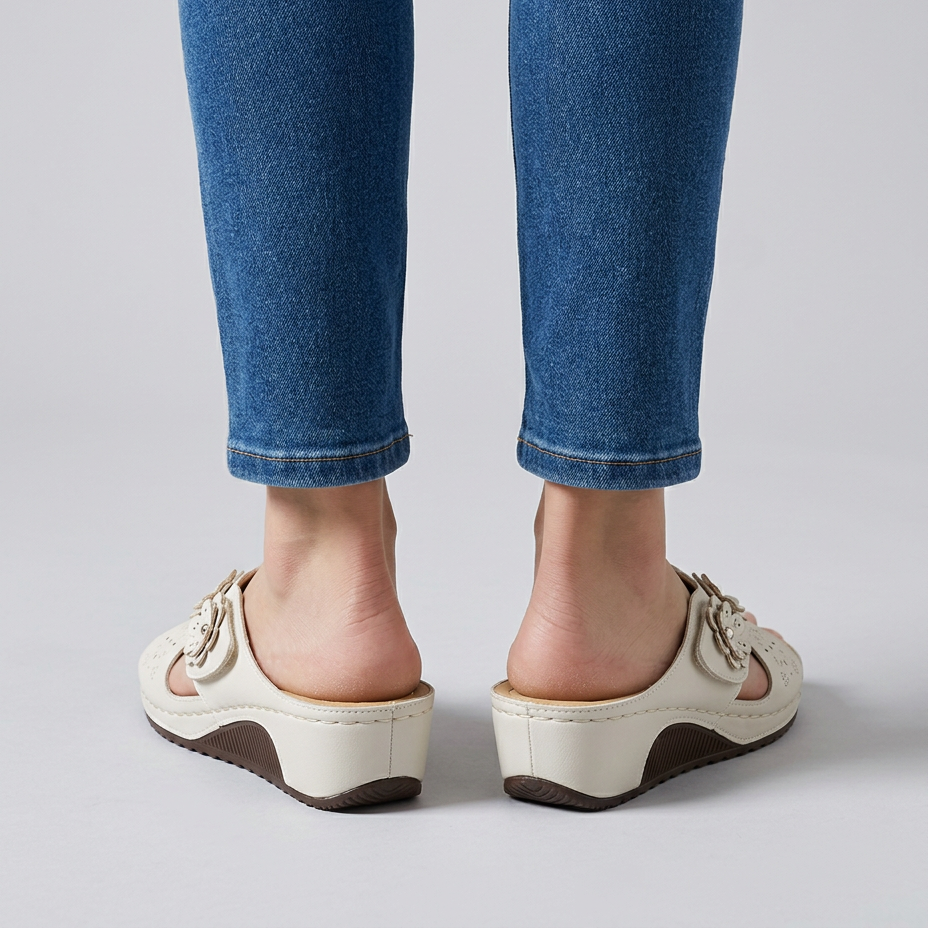 Amycca | Comfortable Wedge Slippers with Floral Applications