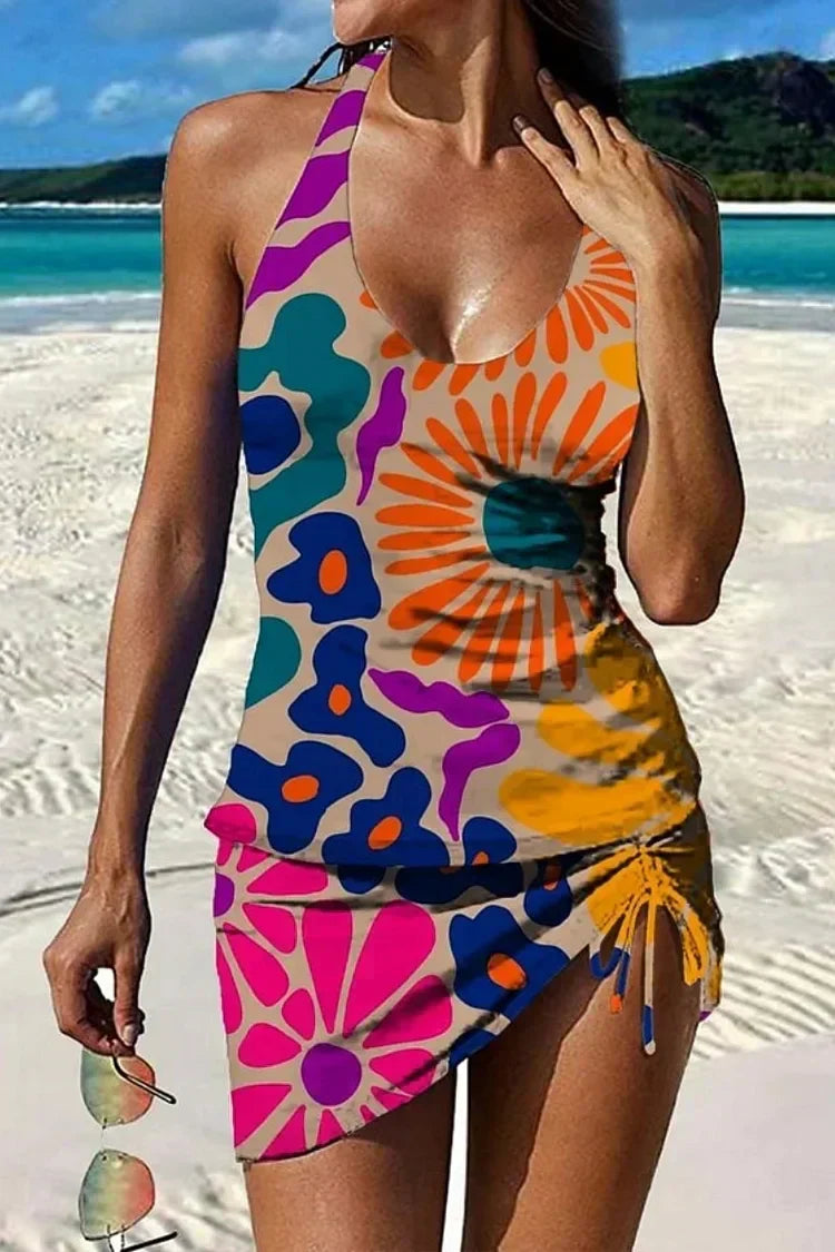Fiesta – Graphic Floral Bikini with Shorts, Tummy Control Effect