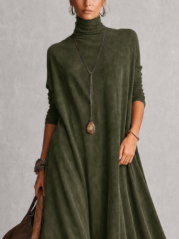 Long women's suede-effect dress with lace
