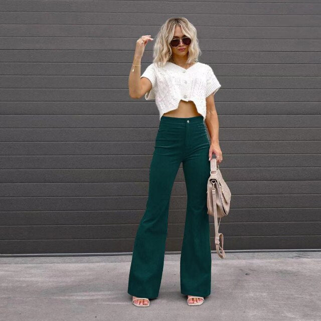 Ladies High-Waist Flared Pants – High-Waisted, Long Pants with Flared Legs