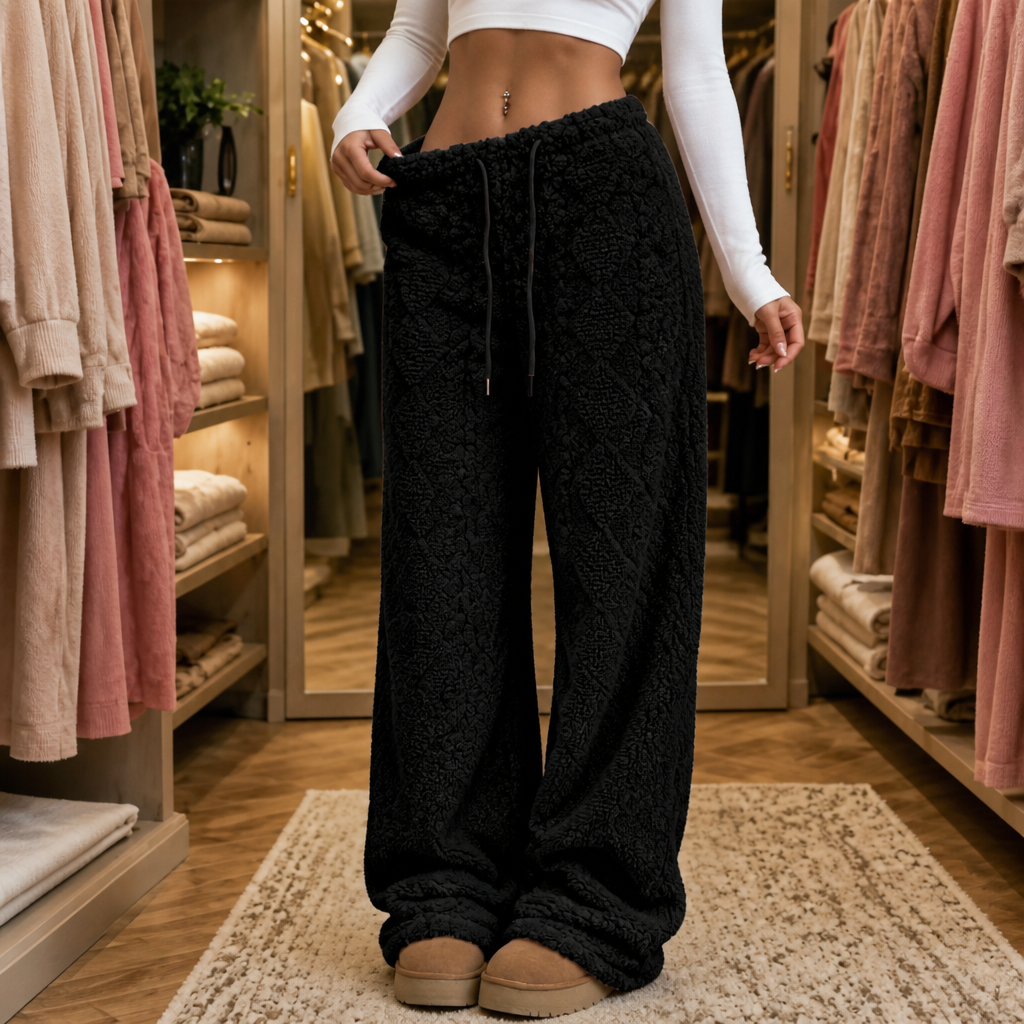 Clara Warm and Cozy Women's Fleece-Lined Pants with Wide Legs, view 2 - Elena Harper