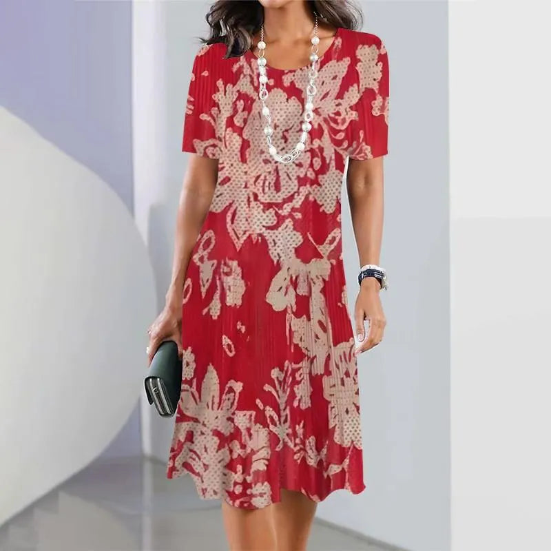 Delilah | Women’s Printed Short Sleeve A Line Midi Dress