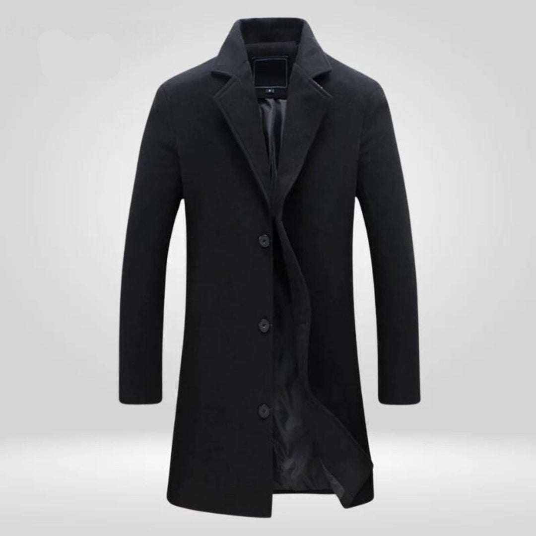 Lucas | Classic Longline Wool Coat with Three-Button Closure