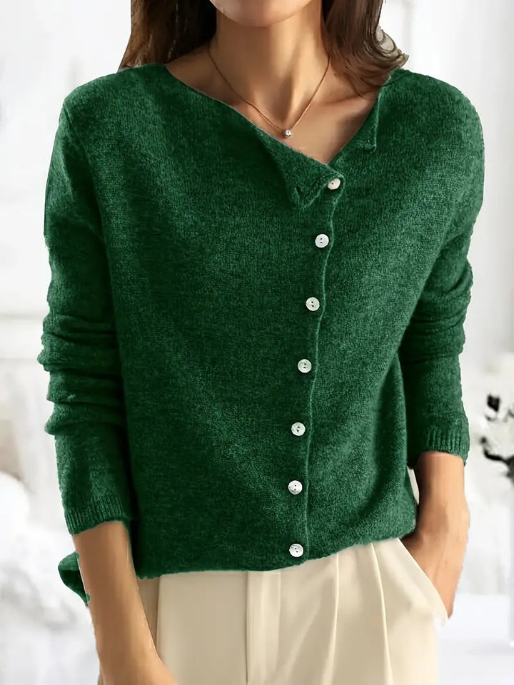 Simple Asymmetrical Cardigan with Button Placket Sienna, view 4 - Elena Harper