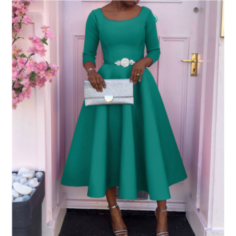 Felicia | Women's Simple Midi Dress with Round Neck