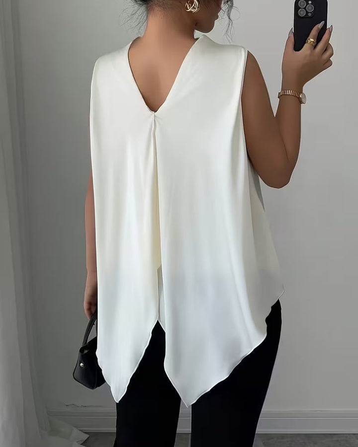 Women's Fitted Tank Top – Asymmetrical V-Back Design for Casual Use