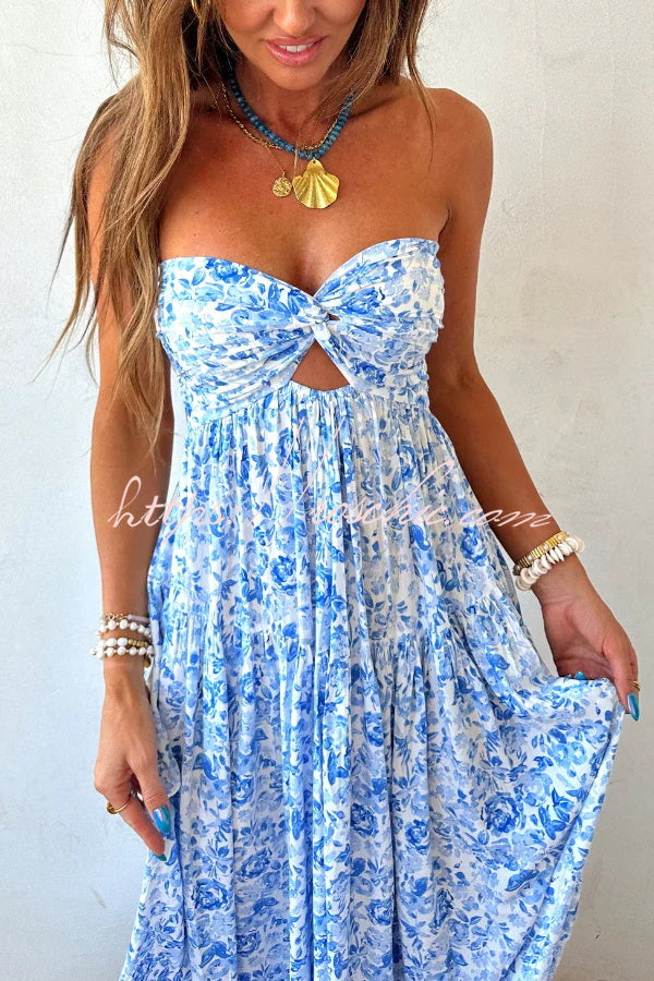 Floral Print Sleeveless Off-shoulder Cutout Resort Style Maxi Dress, view 6 - Elena Harper