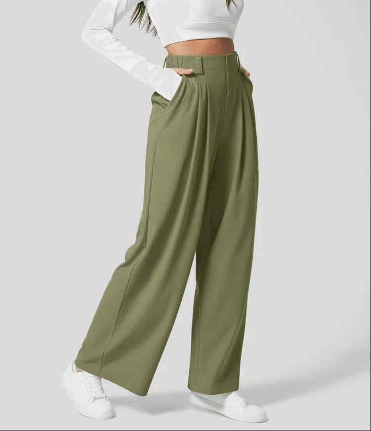Women's Wide Leg Trousers - High Waist Tailored Fit