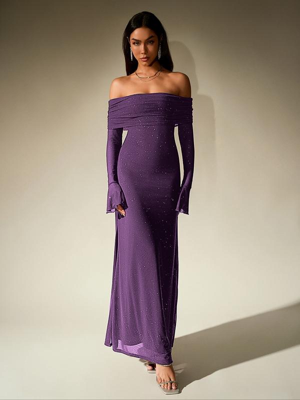 DARCIE Off Shoulder Ruched Sequin Bodycon Evening Gown - Elena Harper