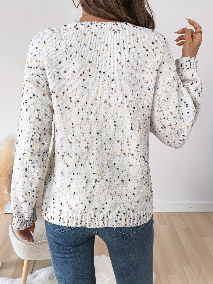 Sylvia Speckled Round Neck Sweater, view 7 - Elena Harper