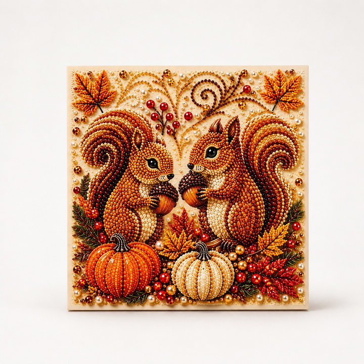 Duskbead Pearl-Look Bead Pumpkin & Squirrel Diamond Art Kit - Elena Harper
