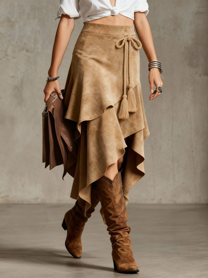 Mid-length Montarello Skirt for Women, Suede Look, Asymmetrical