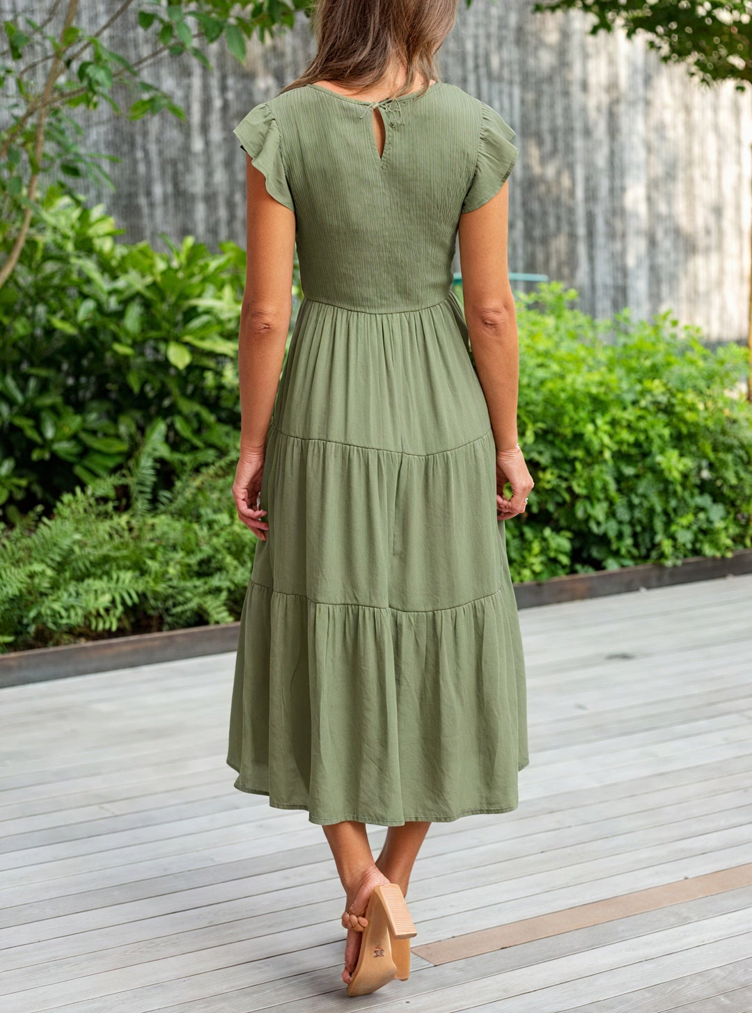 Fluid Ruffle Dress with Flared Sleeves