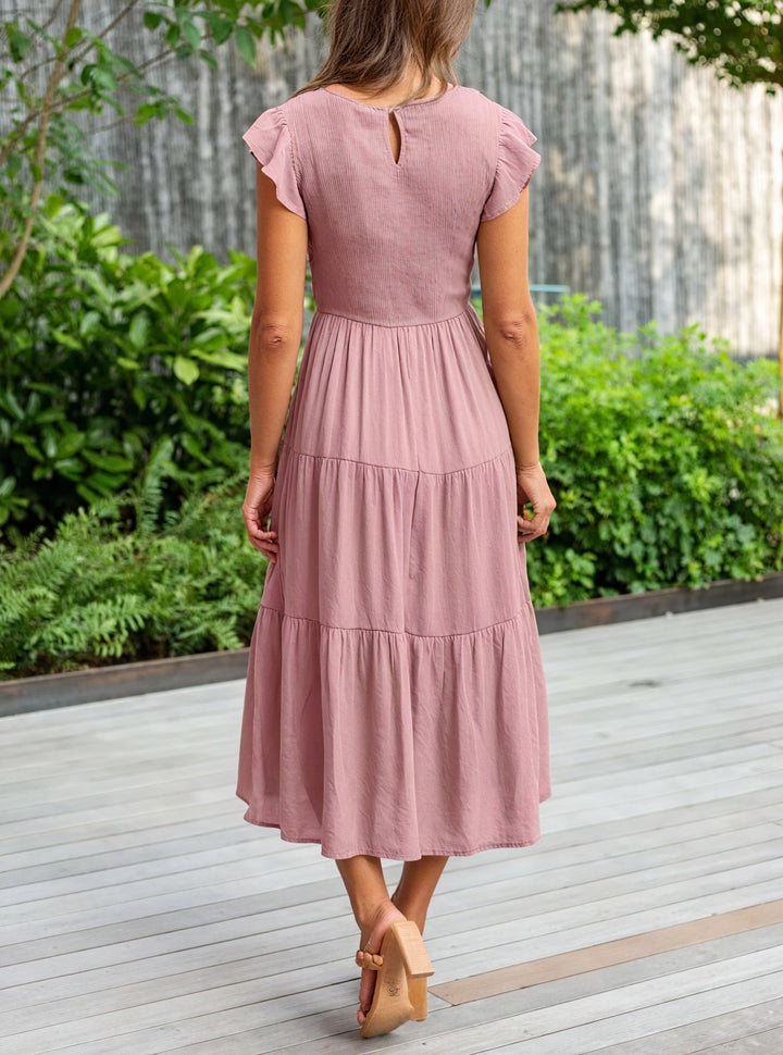 Fluid Ruffle Dress with Flared Sleeves