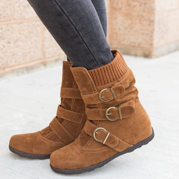 Women's Casual Boots with Buckles and Suede Detail - Amelie