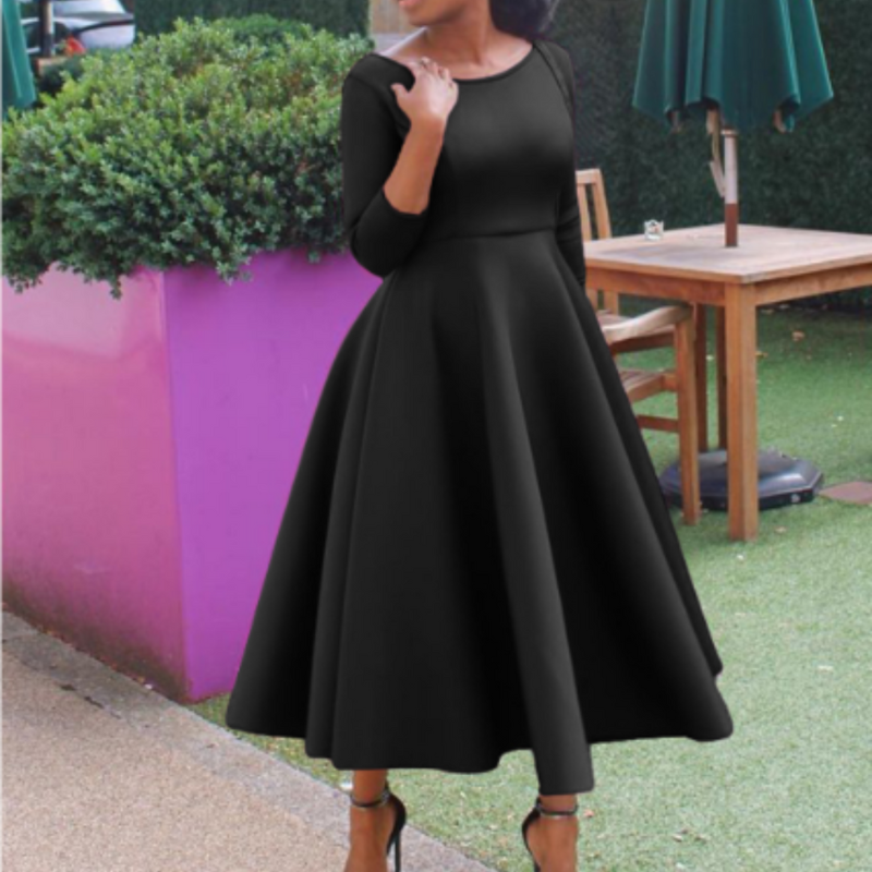 Felicia | Women's Simple Midi Dress with Round Neck