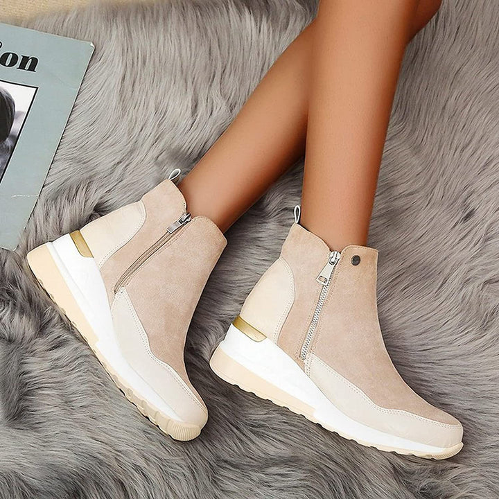 Women's Waterproof Ankle Boots with Wedge Heel and Double Zipper, view 7 - Elena Harper
