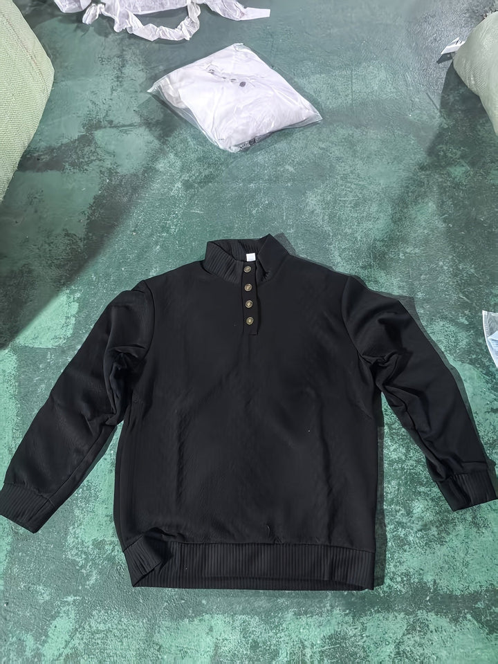 Ronan Stand Collar Button Henley Sweater - Elena Harper