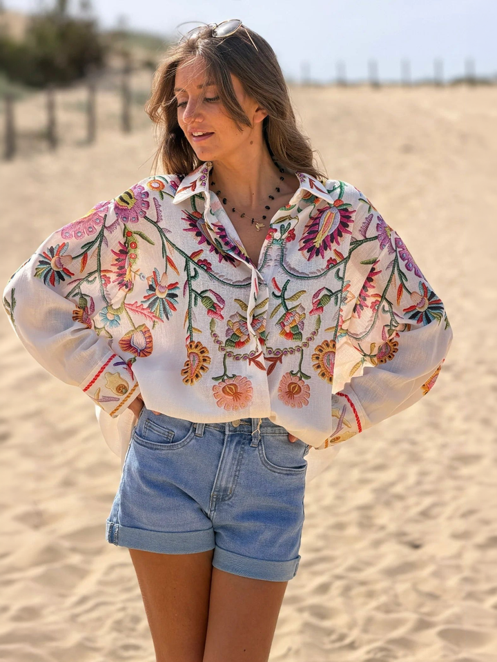 Oversized Beige Button-Down Shirt, view 5 - Elena Harper