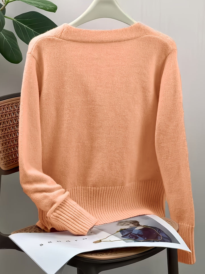 Georgia Heart-Button V-Neck Cardigan, view 3 - Elena Harper