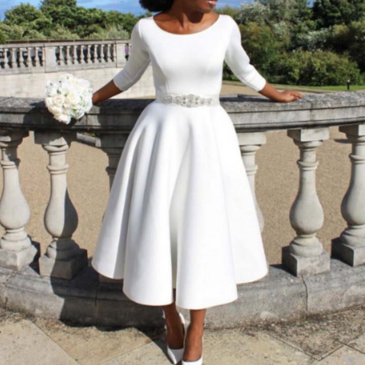 Felicia | Women's Simple Midi Dress with Round Neck