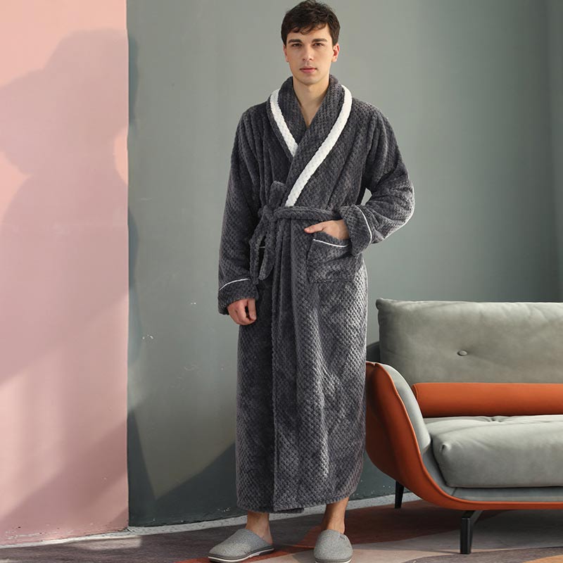 Thick Fleece Warm Unisex Bathrobe Soft and Plush Robe with Belt and Pockets, Winter Pajamas for Men and Women, view 10 - Elena Harper