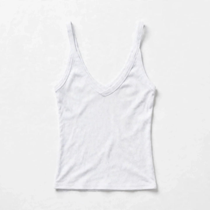 Nell Wynwell White Ribbed V-Neck Racerback Tank Top For Women, view 2 - Elena Harper