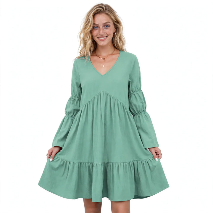 Lorna Kirkbridge | Mint Tiered Bell Sleeve Mini Dress For Women