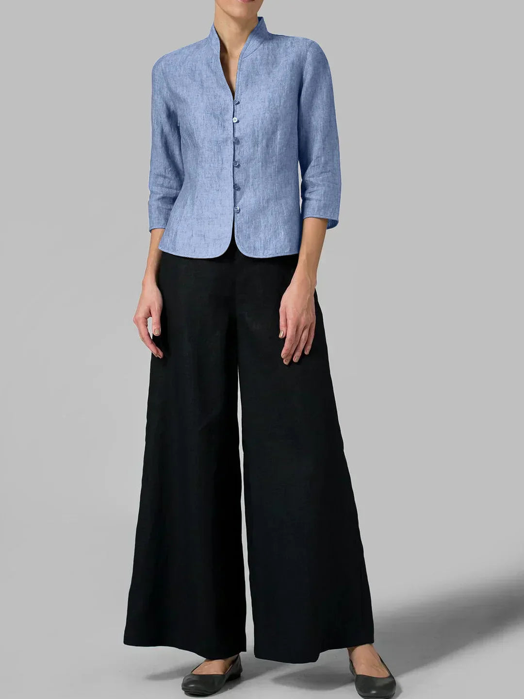 Button-Front 3/4 Sleeve Jacket for Women - Mandarin Collar