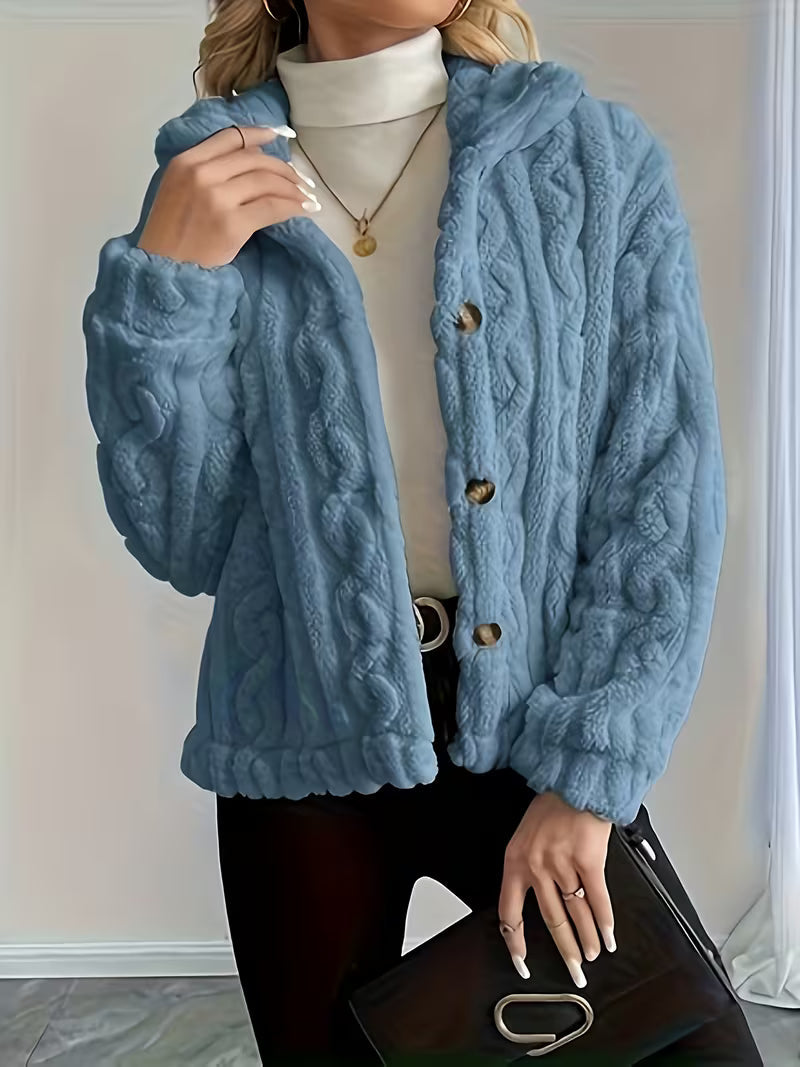 Textured teddy jacket for women with elegant buttons
