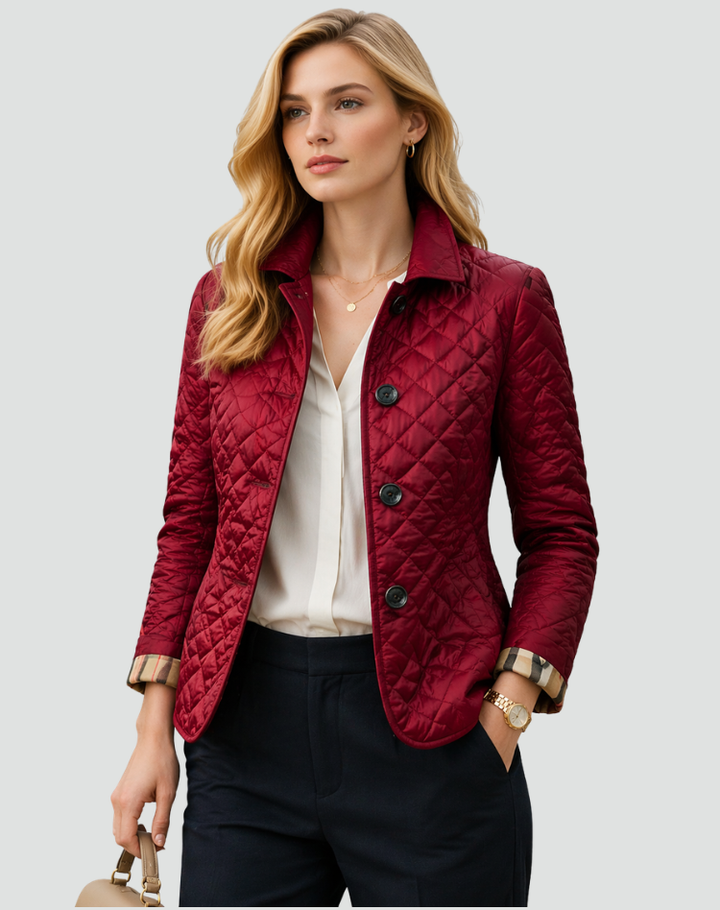 Women's Quilted Jacket with Collar and Buttons - Elegant and Practical