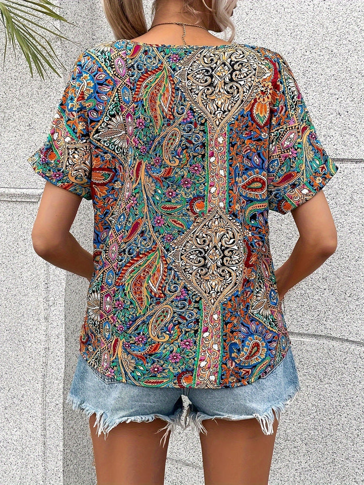 Ingrid™  |  Patterned V-neck Blouse